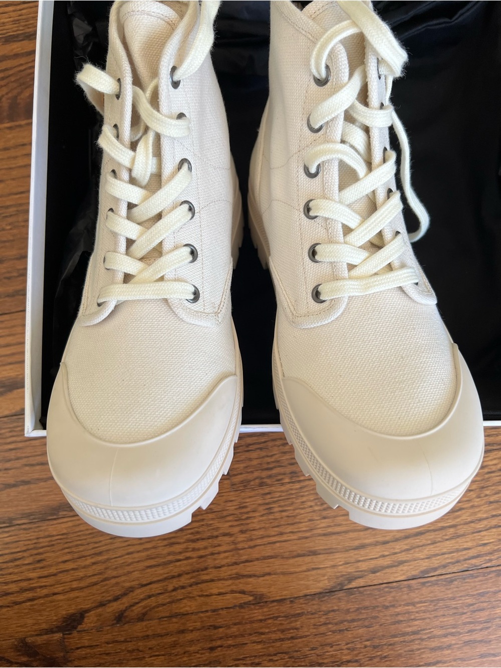 Celine Cream Canvas Lace-Up Boot with Tan Triomphe logo - Picture 6 of 11